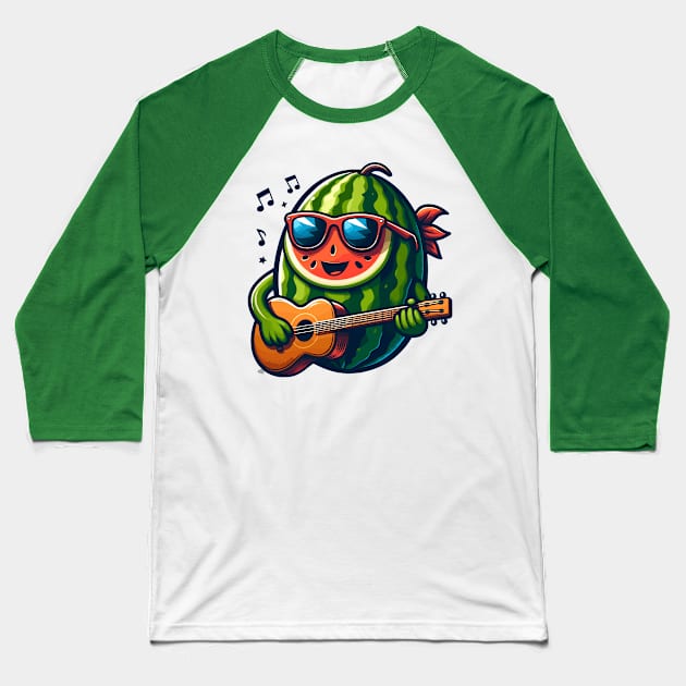 Melon Playing Guitar Baseball T-Shirt by Graceful Designs